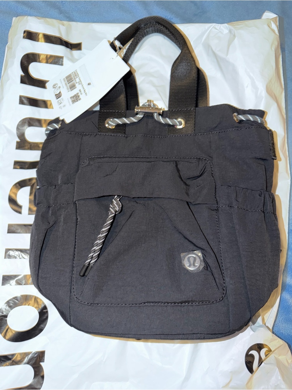 lululemon athletica Black Messenger Tote with Rope Drawstring